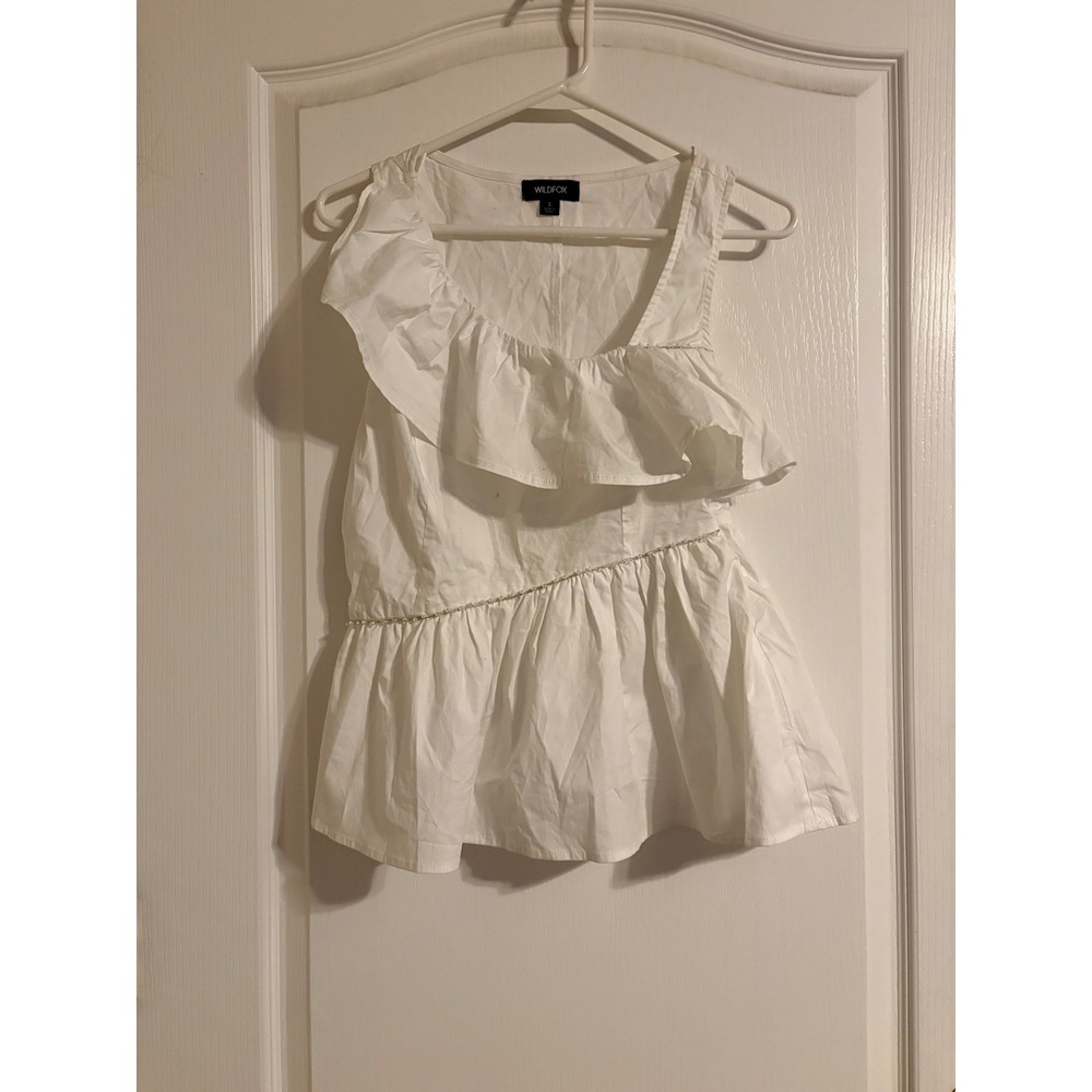 Wildfox Peplum Top Women Small White Ruffle Beaded Asymmetrical Sleeveless Top